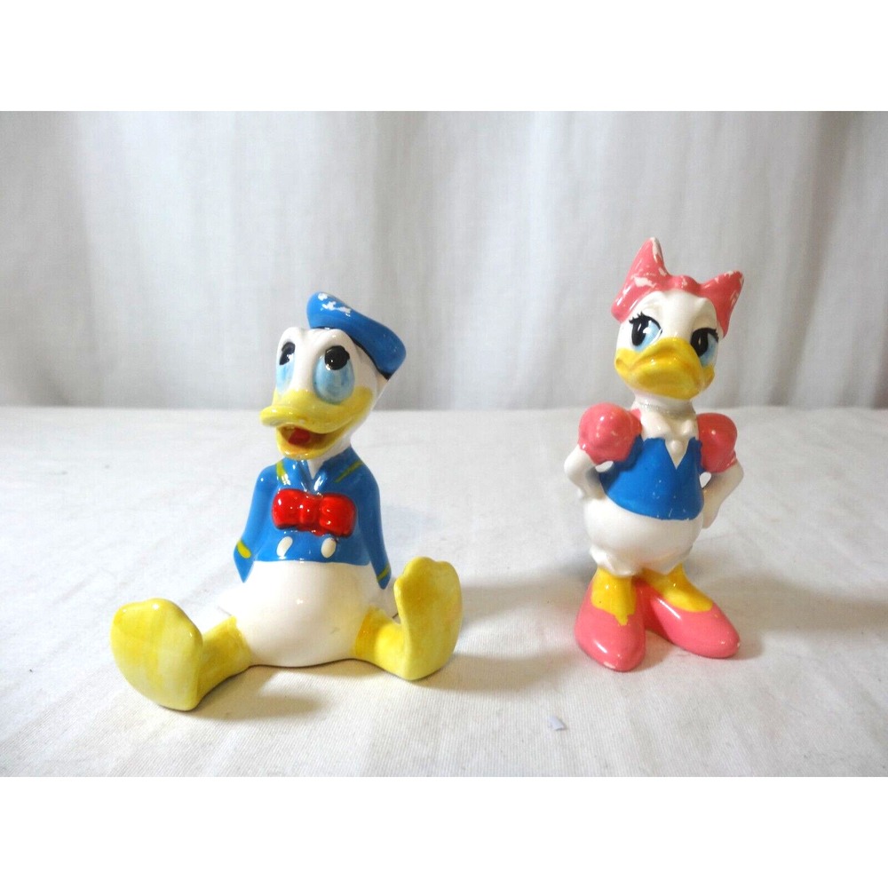 Vintage Donald and Daisy Duck Ceramic Figurines, Walt Disney Productions Japan